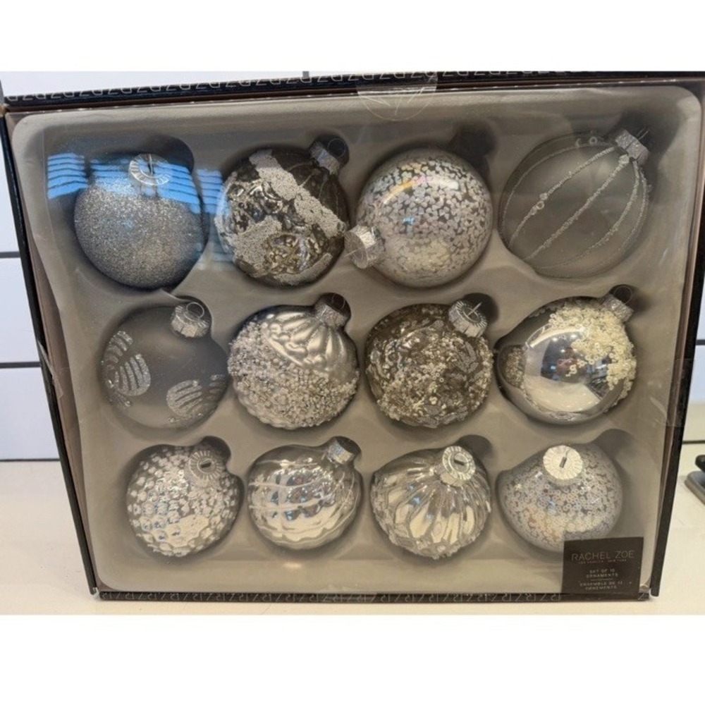 Rachel Zoe Ornaments Gold Glass Christmas Holiday Ball 12 Glam Sparkle 3" NEW